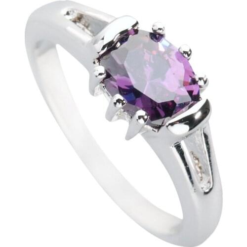 Oval Purple Stone 5*7mm Semi-precious Stone Silver Cool For Women Ring Q1517