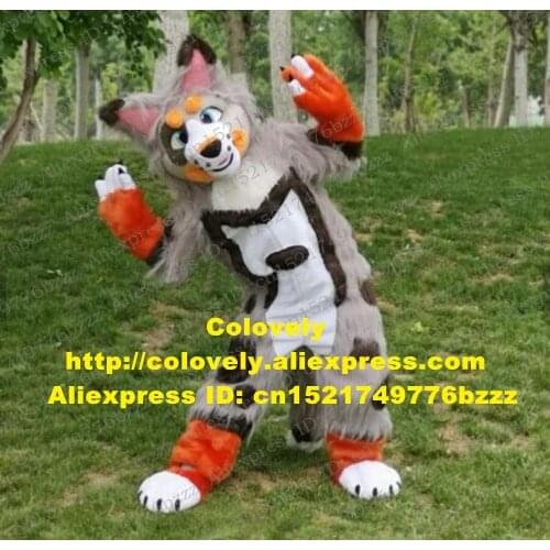 Grey Long Fur Fursuit Furry Husky Dog Wolf Fox Mascot Costume Adult Cartoon Character Suit Farewell Party Mise En Scene zz7578