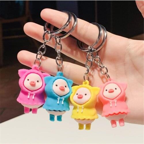 Cute Raincoat Pig Design Keychain Lovers Key Holder Organizer Car Key Housekeeper Gift Bag Pendant Accessory Keyring