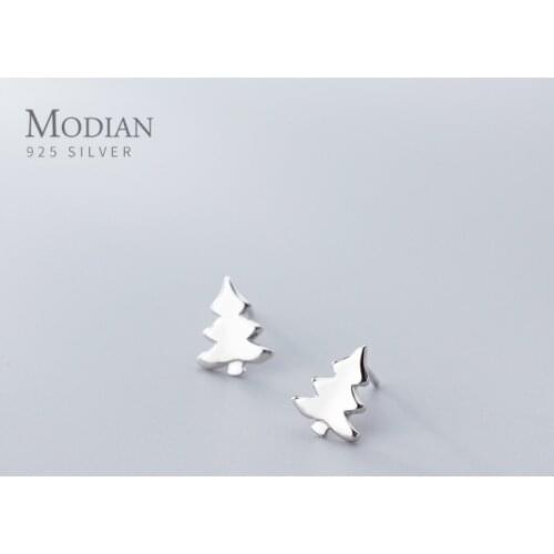 MODIAN Classic Authentic 925 Sterling Silver Christmas Tree Stud Earring for Women Simple Plant Ear Pin Fine Jewelry Brincos