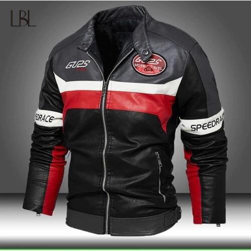 Mens Fashion Leather Jacket Winter Fleece Warm Motorcycle Jackets Men Thick PU Vintage Embroidery Biker Coat Zipper Overcoat New