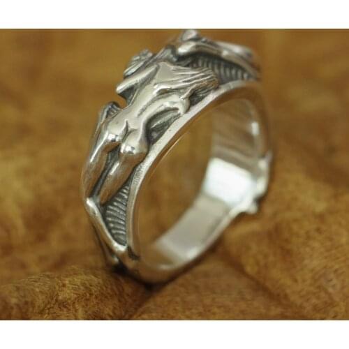 Sexy Naked Beauty Skull Ring Mens Biker Ring TA185 US Size 7~15 925 Sterling Silver