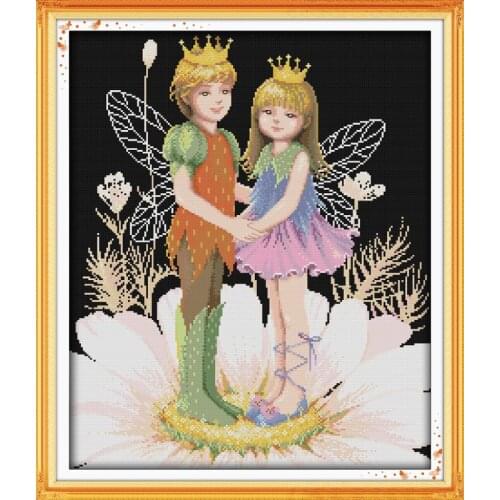 Small angels in flower cross stitch kit people 18ct 14ct 11ct count print canvas stitches embroidery DIY handmade needlework