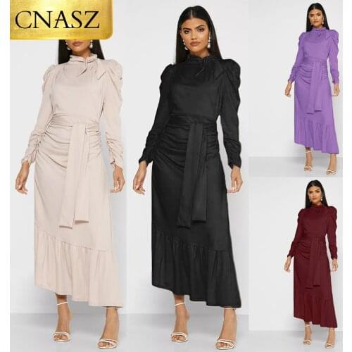 2020 New Fashion Muslim Islamic Folds Dress Dubai Fashion Muslim Womens Abaya Dress Wrap Jersey Maxi Dress