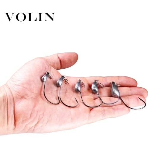 VOLIN NEW Fishing Hooks3.5g/5g/7g/10g/15g/18g/21g Lead Jig Head Fishing Hook Soft Bait Wom Lead Hook Fishing Tackle Hooks 5pcs