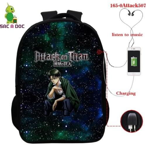 Attack on Titan 3D Printing USB Backpack Women Men Rucksack Anime Shingeki No Kyojin School Bag for Teenager Boys Girls Book Bag