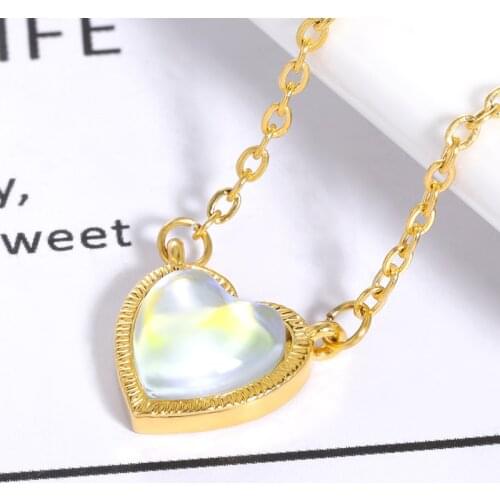 Colorful Opal Heart Necklace Wedding Jewelry Stainless Steel Chain Love Heart Pendant Necklace Gifts For Women