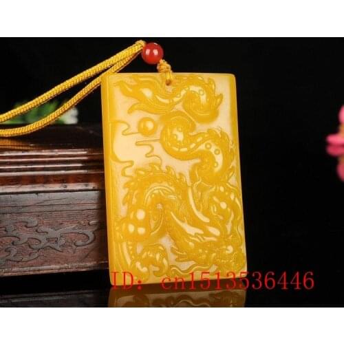 Yellow Jade Dragon Pendant Necklace Natural Jewelry Carved Amulet Jadeite Gifts Chinese Charm Fashion Man Woman Sweater Chain