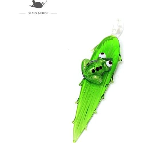 Hanging Long Strip Handmade Glass Leaves With Miniature Frog Accessories Country Style Home Garden Decor Craft Ornaments Pendant