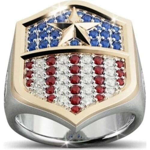 Luxury Unsex America National Flag Blue / Red Zircon Wedding Band Rings for Bridal Jewelry Size 6-12