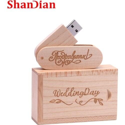 SHANDIAN Wooden drive with box USB Flash Drive pendrive 4GB 16GB 32GB 64GB pen drive memory stick wedding gifts free custom logo