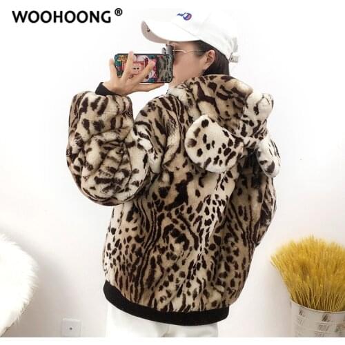 Mickey Ear Hat Bear Coat Leopard Rex Rabbit Fur Coat Woman Winter Women Coats Natural Fur Jacket Korean Streetwear Fashion