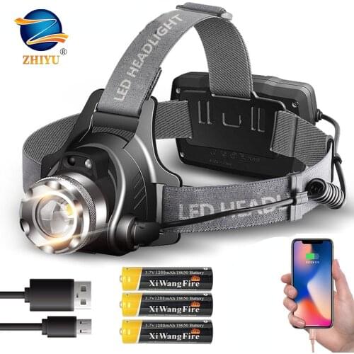 T6 Infrared Sensor LED Headlamp with USB Rechargeable,IP65 Waterproof Zoomable Headlight Using 18650 Battery Hiking Camping
