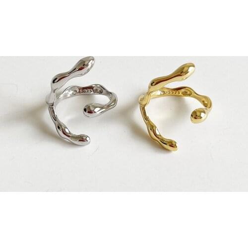 Solid 925 Sterling Silver Rings for Women Teen Girls Adjustable Lines Geometric Creative Korean Minimalist Jewelry