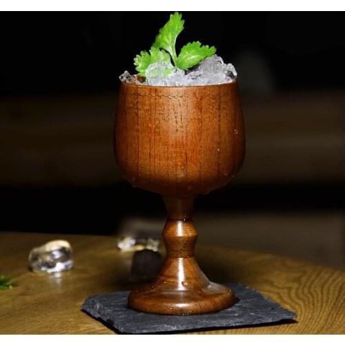 Vintage Wood Cup Beer Mug Cocktail Wine Cup Wooden Wine Goblet Chalice Hand-made Wood Drinking Cups and Mugs Drinkware 120ML