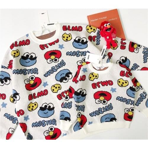 Tonytaobaby Cartoon Knitted Jacquard Cotton Sweater Parent-Child Matching Outfit Unisex Style Pullover