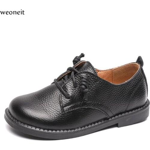 Weoneit Kids Shoes Girls Boys School Leather Shoes Black Beige Children Party Dress Flat Students Casual Shoes New CN 21-35