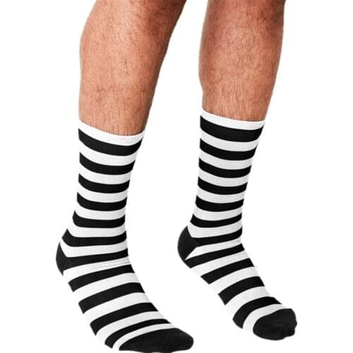 2021 Funny Mens socks Black and White Big Stripe Printed hip hop Men Happy Socks cute boys street style Crazy Socks for men