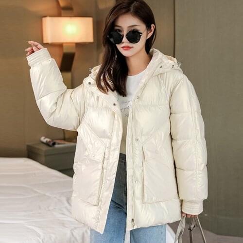 Zoki Green Winter Warm Lightweight Down Jacket Women Loose Casual Elegant Coats Long Sleeve Lady Outwear Fashion Korean New 2021