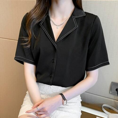 France summer The New Womens Tops and BlousesShort sleeve Blouse Button Solid Tops Women Shirts 2021