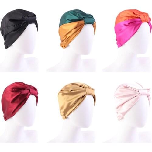 Women Color Block Hat Muslim Bonnet Chemo Cancer Cap Islamic Hair Loss Hat Head Scarf Turban Satin Liner Inner Cap Arab Fashion