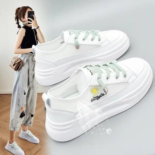 2021 Spring Fashion Women Sneakers Womens Mesh Breathable White Comfortable Casual Shoes Female Platform Chunky Vulcanize Shoes
