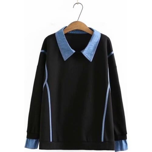 Plus size turn-down collar Fake two-piece Womens Sweatshirts 2021 Drop-shoulder sleeves spring autum pullover Woman clothes