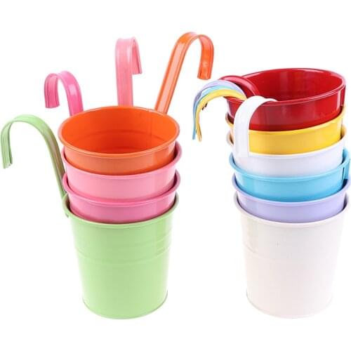 1 Pc Garden Flower Pots Wall Hanging Bucket For Balcony Plants Pots Hanging Iron Flower Containers