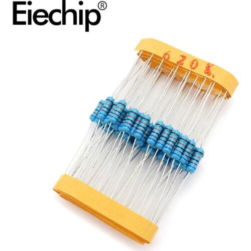 100pcs/lot 0.5W 1 ohm 1% Metal film resistor 1/2W resistance 620K Electronic resistors
