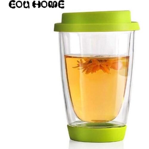 350ml Simple Colorful Heat-resistant Double Wall Glass Silicon Cover and Bottom Coffee Travel Mugs Portable Teacup Drinkware