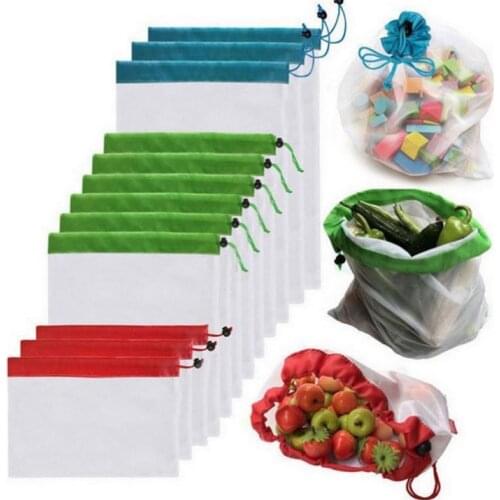 50set 12pcs/set Reusable Mesh Produce Bags Washable Bags for Grocery Shopping Storage Fruit Toys Organizer Storage Bag SN3659
