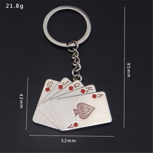 50 X High Quality Car Metal Keychain Royal Flush Poker Playing Card Keyring Key rings Charm Jewelry For Women Men Accessories