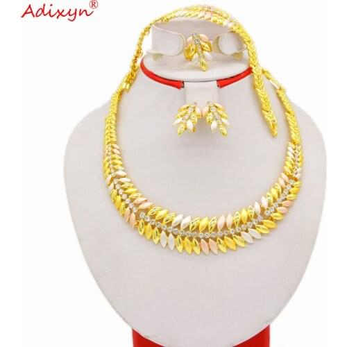 Adixyn Dubai Colorful luxury Gold Filled jewelry sets ridal wedding gifts Necklace Bracelet Earrings Ring set for women N06203
