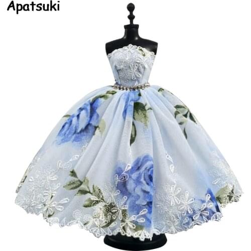 Blue Flower Ballet Tutu Dress For Barbie Doll Outfits Clothes 1/6 Doll Accessories Rhinestone 3-layer Skirt Party Gown Kid Toys
