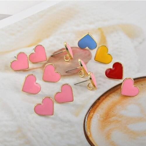 Free Shipping 30pcs/Lot 12*13MM Lovely heart Shape Enamel Alloy Gold Tone Metal Fashion Earrings Stud DIY Ornament Accessories