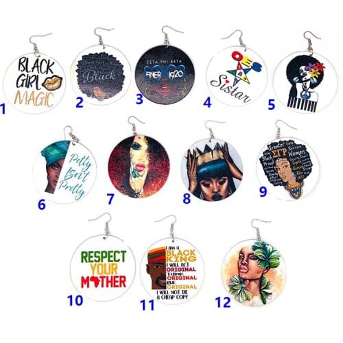 Free Shipping! ! Wholesale Price Black Girl Magic Wooden Earrings