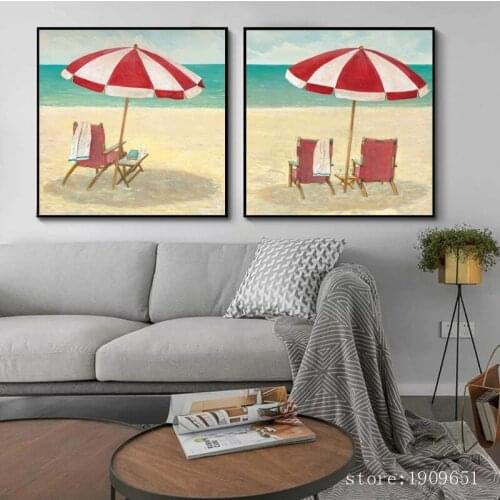 No frame mediterranean sea beach chair landscape canvas printings oil painting printed on cotton wall art decoration pictures