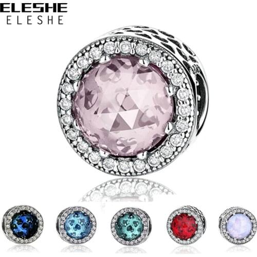ELESHE Fashion Sparkling 6 Colors Crystal CZ Charms 925 Sterling Silver Beads Fit Original Charm Bracelet Jewelry Making