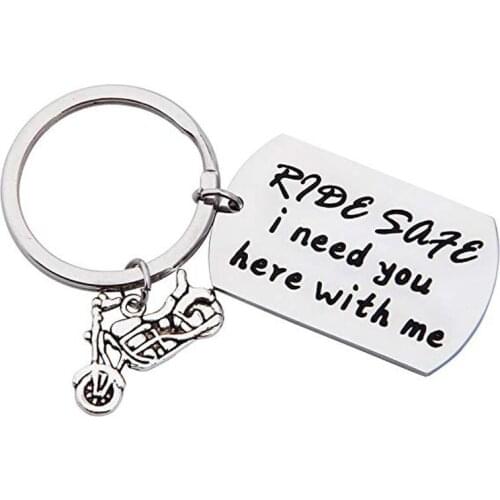 Stainless Steel Engraved Ride Safe I Need You Here With Me Motorcycle Key Chains Keyring Gift For Biker Couple Boyfriend Husband