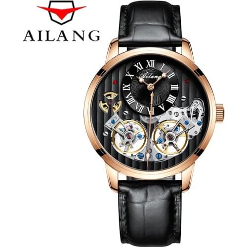 AILANG Mens Watch Fully Automatic Mechanical Hollow Double Tourbillon Sports Waterproof Mens Watch Formal Luxury Watch 8821A