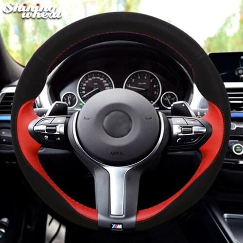 Black Suede Red Leather Car Steering Wheel Cover for BMW F87 M2 F80 M3 F82 M4 M5 F12 F13 M6 F85 X5 M F86 X6 M F33 F30 M Sport