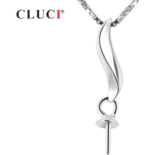 CLUCI 925 Sterling Silver Simple Pendant for Necklace Silver 925 Gold Pearl Pendant Mounting Women Pendant Jewelry SP008SB