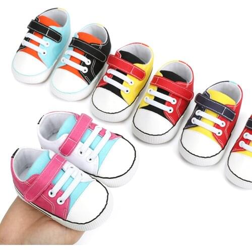 Baby’s Canvas Fashion Baby Toddler Shoes Anti-Slip Sole First Walkers Little Children Contrast Color Soft Sole Casual Crib Shoes
