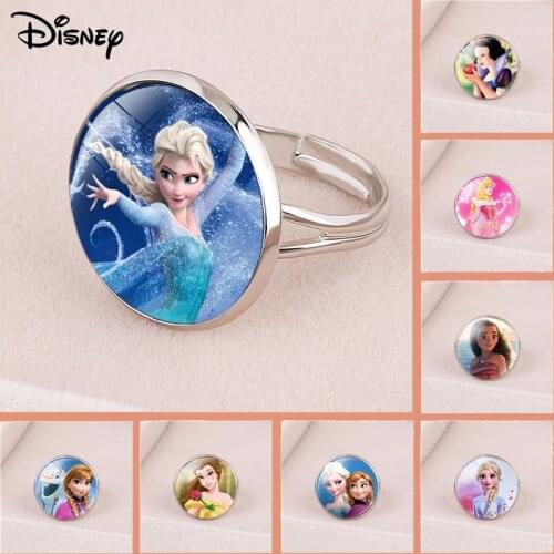 Disney Princess Cartoon Frozen Anna Elsa Childrens Ring Snow White Cinderella Jewelry Doll Accessories Small Gifts for Girls