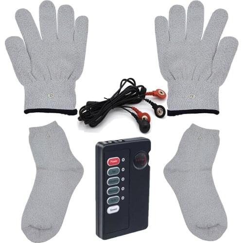 Electro Shock Gloves Socks Adult Game BDSM Bondage Erotic Massage Breast Pussy Ass Cock Eletric Stimulation Sex Toys Men Women