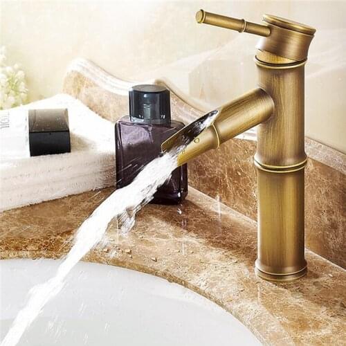 European Retro Basin Faucet Bamboo Style Waterfall Faucets Hot Cold Water Mixer Bathroom Sink Brass Water Tap