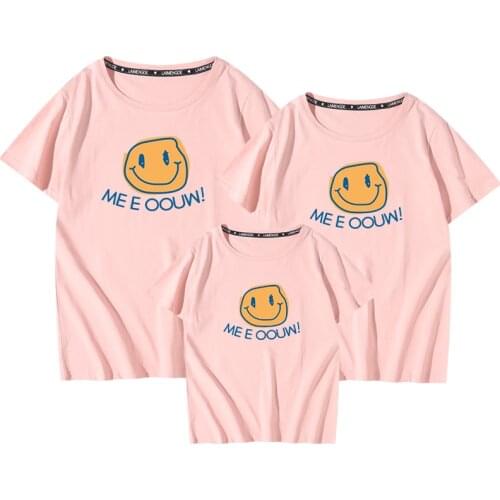 Smile Face Family Matching Clothes Summer Good Cotton Short Sleeve Purple 4XL Men Big Size Shirt Top Tee Happy Family Clothing