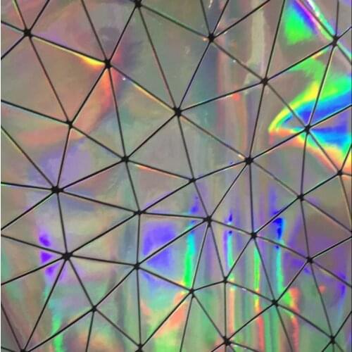 Synthetic PU Irregular geometric pattern Holographic leather material for handbag