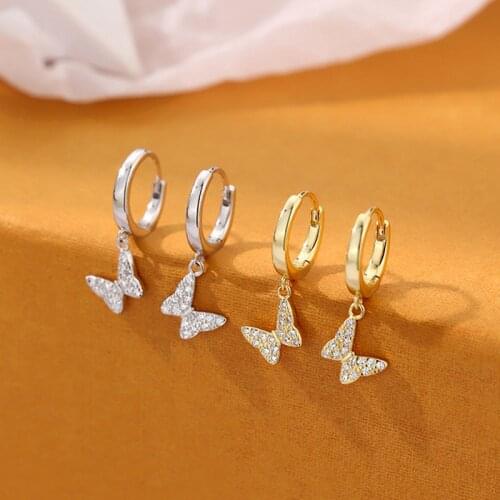 Fine Jewelry Fashion Charm Butterfly Drop Earrings S925 Silvery Unusual Insect Ear Hoop For Women Wedding Valentines Day Gifts
