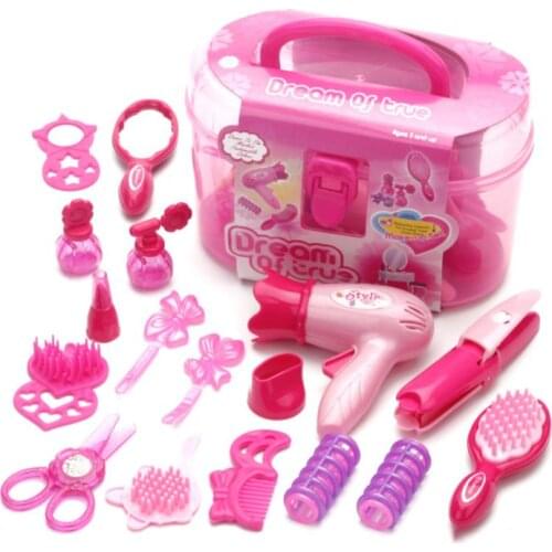 Children Pretend Play Kid Make Up Toys Set Hairdressing Simulation Cosmetic Girls Dressing Travel Kit-random color